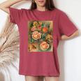 バラの花束 ルノワール 印象派 カラフル絵画 レディースオーバーサイズコンフォートTシャツ Crimson