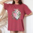 花の解剖学 人間の心とバラ、ボタニカルハート レディースオーバーサイズコンフォートTシャツ Crimson