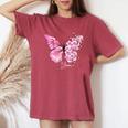 蝶と花、日本の桜と蝶 レディースオーバーサイズコンフォートTシャツ Crimson