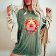 いちご モルモット 水彩 花柄 かわいい モルモット レディースオーバーサイズコンフォートTシャツ Moss