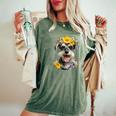 シュナウザー ママ 犬好き 母の日 レトロ 花 レディースオーバーサイズコンフォートTシャツ Moss