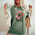 美しいツツジの花のイラストブルーム植物愛好家 長袖tシャツ レディースオーバーサイズコンフォートTシャツ Moss
