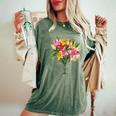 美しいユリの春の花 フローラルプリント ガーデニング レディースオーバーサイズコンフォートTシャツ Moss