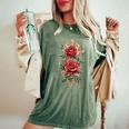 赤いバラ 花 ボタニスト 庭の花 赤いバラ 長袖tシャツ レディースオーバーサイズコンフォートTシャツ Moss