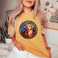 Novacotia Duck Tolling Retriever Toller Dog ステンドグラス レディースオーバーサイズコンフォートTシャツ Mustard