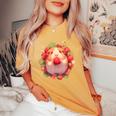 いちご モルモット 水彩 花柄 かわいい モルモット レディースオーバーサイズコンフォートTシャツ Mustard