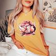 キツネ キツネ 九尾キツネ 桜花 レディースオーバーサイズコンフォートTシャツ Mustard