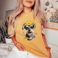 シュナウザー ママ 犬好き 母の日 レトロ 花 レディースオーバーサイズコンフォートTシャツ Mustard
