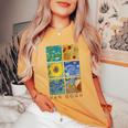 ヴァン・ゴッホコラージュ 星月夜 ひまわり アーモンドの花 レディースオーバーサイズコンフォートTシャツ Mustard