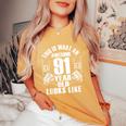 男性、女性、91歳の誕生日への91歳の誕生日プレゼント レディースオーバーサイズコンフォートTシャツ Mustard