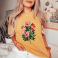 美しいツツジの花のイラストブルーム植物愛好家 長袖tシャツ レディースオーバーサイズコンフォートTシャツ Mustard