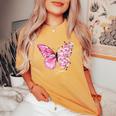 蝶と花、日本の桜と蝶 レディースオーバーサイズコンフォートTシャツ Mustard