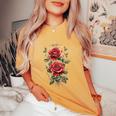 赤いバラ 花 ボタニスト 庭の花 赤いバラ 長袖tシャツ レディースオーバーサイズコンフォートTシャツ Mustard