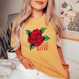 赤いバラとi'm A Wild Roseの花のデザイン レディースオーバーサイズコンフォートTシャツ Mustard