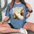 Creation Of Chicken Adam クラシック ミケランジェロ ニワトリ ファニー レディースオーバーサイズコンフォートTシャツ Blue Jean