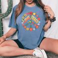 Love Peace Flower Power レトロ ヒッピー フローラル ピースマーク レディースオーバーサイズコンフォートTシャツ Blue Jean