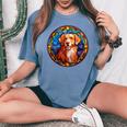 Novacotia Duck Tolling Retriever Toller Dog ステンドグラス レディースオーバーサイズコンフォートTシャツ Blue Jean