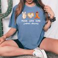 Peace Love Cure 白血病 意識啓発 男性 女性 子供 白血病 レディースオーバーサイズコンフォートTシャツ Blue Jean