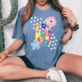 うさぎ花 レディースオーバーサイズコンフォートTシャツ Blue Jean