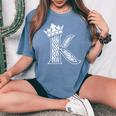 アルファベットtシャツ イニシャル文字 K & King Queen 王冠 レディースオーバーサイズコンフォートTシャツ Blue Jean