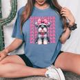 コケット リボン シュナウザー 女の子 犬 ママ 母の日 ピンク レディースオーバーサイズコンフォートTシャツ Blue Jean