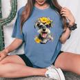 シュナウザー ママ 犬好き 母の日 レトロ 花 レディースオーバーサイズコンフォートTシャツ Blue Jean