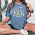 ワイルドフラワー ボヘミアン 砂漠の花 レディースオーバーサイズコンフォートTシャツ Blue Jean