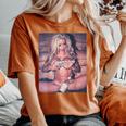 Hot Girl On ピストルを持つ少女 レディースオーバーサイズコンフォートTシャツ Yam