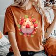 いちご モルモット 水彩 花柄 かわいい モルモット レディースオーバーサイズコンフォートTシャツ Yam