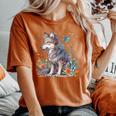 かわいいオオカミ 花 I キッズ オオカミ 長袖tシャツ レディースオーバーサイズコンフォートTシャツ Yam