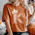 アルファベットtシャツ イニシャル文字 K & King Queen 王冠 レディースオーバーサイズコンフォートTシャツ Yam