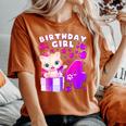 キッズ 4歳の誕生日、4歳の女の子、子猫、番号4 レディースオーバーサイズコンフォートTシャツ Yam