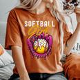ソフトボール 女の子 名言 滴る アイスクリーム グラフィック ソフトボール ドリップ レディースオーバーサイズコンフォートTシャツ Yam