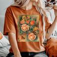 バラの花束 ルノワール 印象派 カラフル絵画 レディースオーバーサイズコンフォートTシャツ Yam