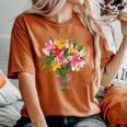 美しいユリの春の花 フローラルプリント ガーデニング レディースオーバーサイズコンフォートTシャツ Yam