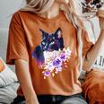 花と猫、水彩画のような表情 レディースオーバーサイズコンフォートTシャツ Yam
