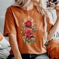 赤いバラ 花 ボタニスト 庭の花 赤いバラ 長袖tシャツ レディースオーバーサイズコンフォートTシャツ Yam