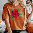 赤いバラとi'm A Wild Roseの花のデザイン レディースオーバーサイズコンフォートTシャツ Yam
