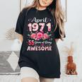 55歳 1971年4月 花柄 55歳 誕生日 男性 女性 レディースオーバーサイズコンフォートTシャツ Black