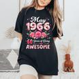 60歳 1966年5月 花柄 60歳 誕生日 男性 女性 レディースオーバーサイズコンフォートTシャツ Black