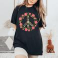 Flower Power Peace Love 60年代 70年代 ヒッピーコスチューム レディースオーバーサイズコンフォートTシャツ Black