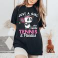 Just A Girl Who Love Tennis & Pandas パンダテニス愛好家 レディースオーバーサイズコンフォートTシャツ Black