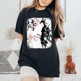 Samurai Giraffe Ninja Budo Japan Worrior Cherry Blosson レディースオーバーサイズコンフォートTシャツ Black