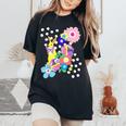 うさぎ花 レディースオーバーサイズコンフォートTシャツ Black