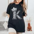 アルファベットtシャツ イニシャル文字 K & King Queen 王冠 レディースオーバーサイズコンフォートTシャツ Black