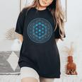 カバラの木と生命の神聖な幾何学の花 レディースオーバーサイズコンフォートTシャツ Black
