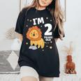 キッズ 2歳の誕生日 ライオン 2歳 男の子 女の子 レディースオーバーサイズコンフォートTシャツ Black