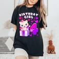 キッズ 4歳の誕生日、4歳の女の子、子猫、番号4 レディースオーバーサイズコンフォートTシャツ Black