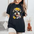シュナウザー ママ 犬好き 母の日 レトロ 花 レディースオーバーサイズコンフォートTシャツ Black