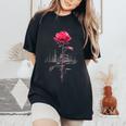 バラ 花 イラスト グラフィック 抽象 ピクセルアート バラ レディースオーバーサイズコンフォートTシャツ Black